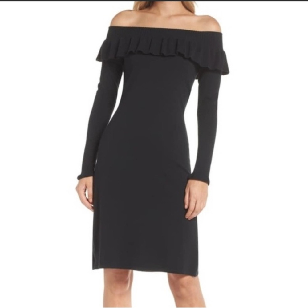 Lilly Pulitzer “Moda” black sweater dress with ribbed ruffle